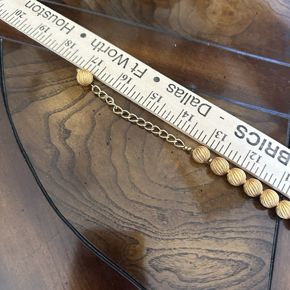VTG Castlecliff Ball Bead Necklace 17 Inch Brushed Gold Plated‎ Signed Elegant - Picture 10 of 11
